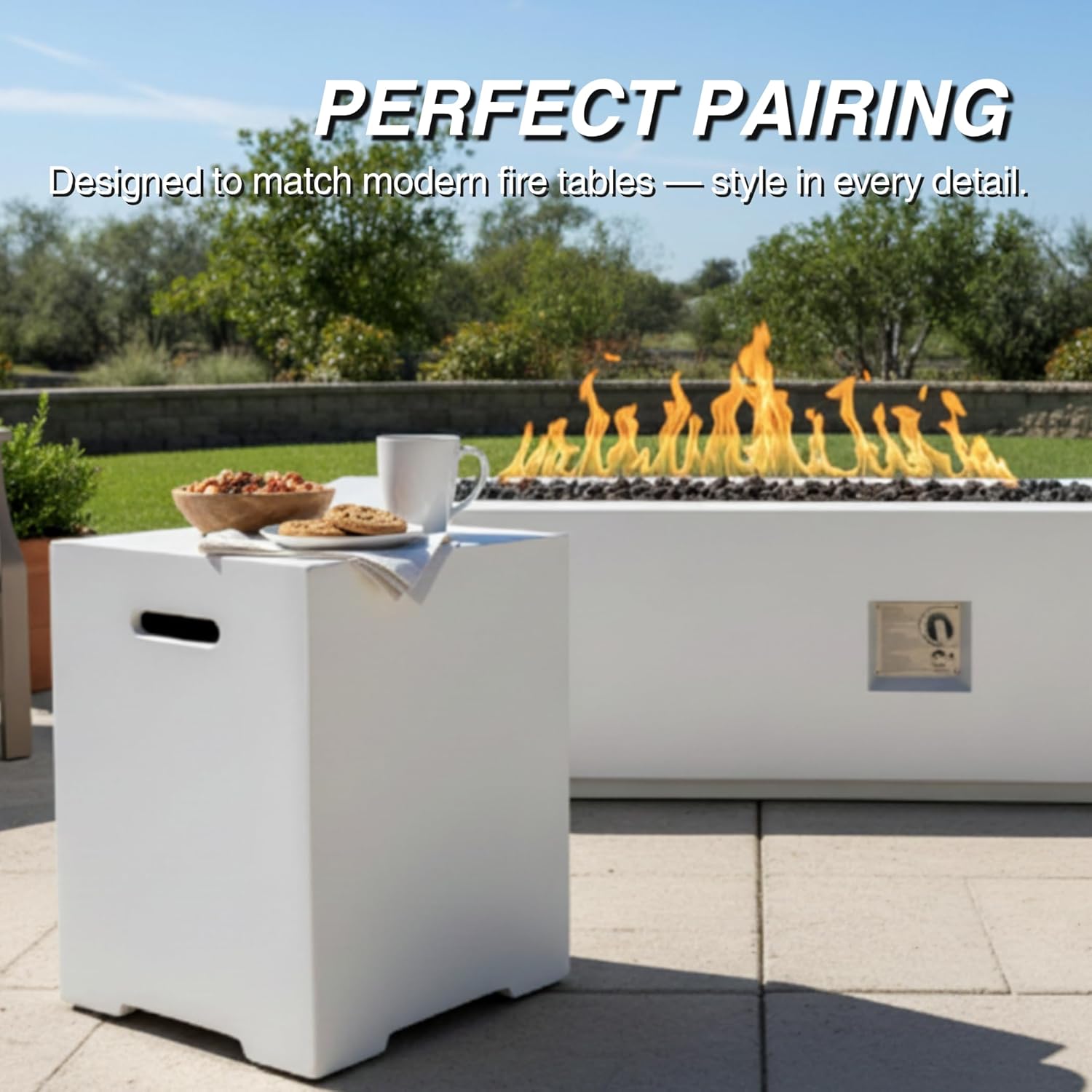 Propane Tank Cover 16 Inch, 20 LB Outdoor Tank Storage Hideaway Table for Gas Fire Pits, Concrete Tank Holder (Ancient White)