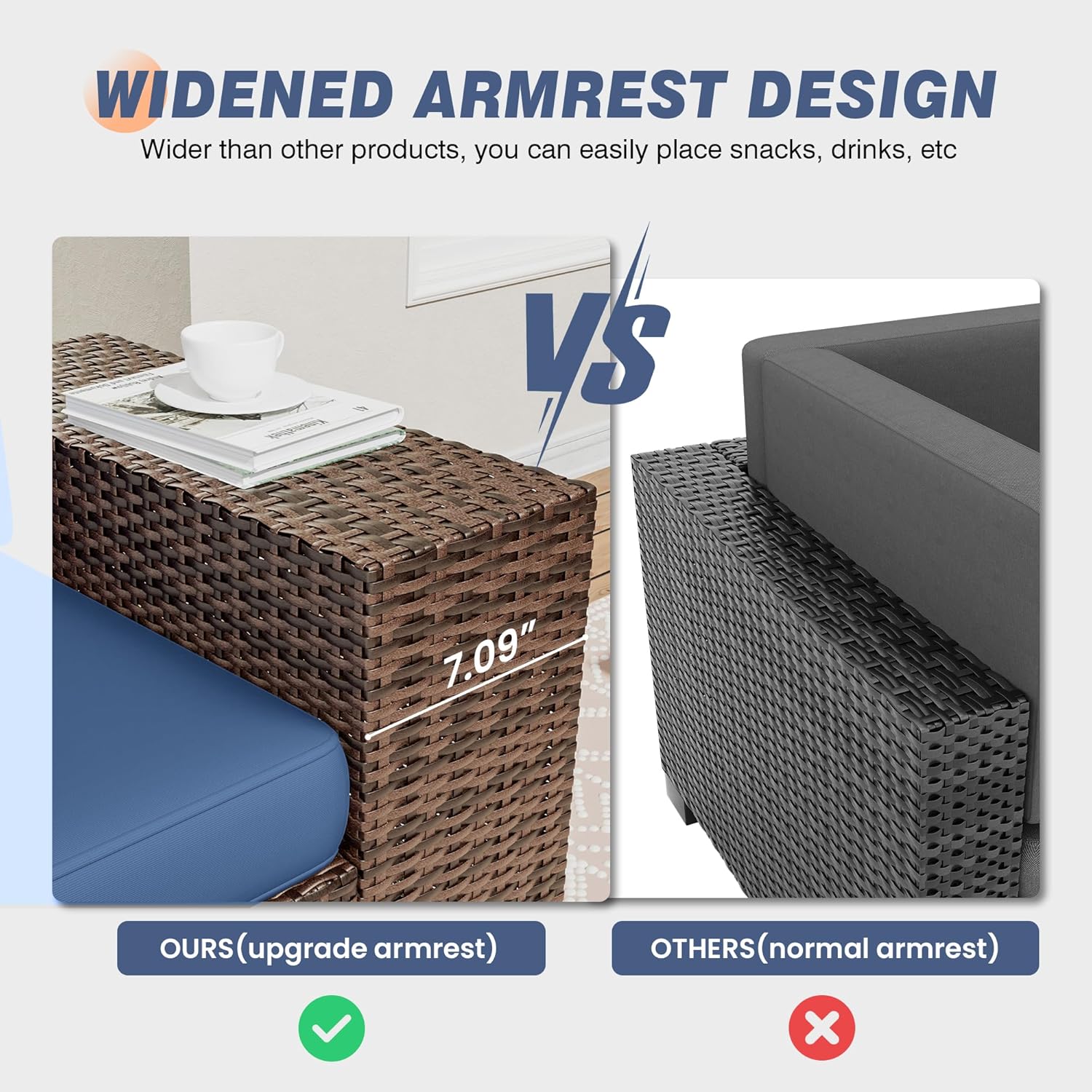 Amopatio Outdoor Sectional with Fire Pit Table, 8 Inch Armrest Patio Furniture Set with Waterproof Cover for Garden Backyard, 4'' Thickened Cushion