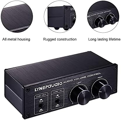 HXBER Passive Audio Volume Controller with Fully-Balanced & Single-Ended Mode XLR & RCA Interface for Home Stereo System Pre-Amplifier Speaker, Black