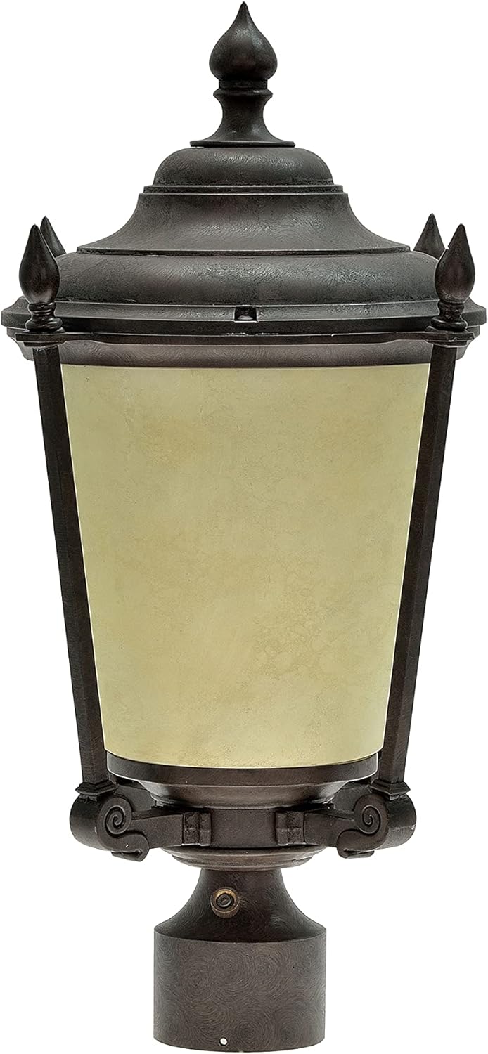 Aspen Creative 60012 1 Light Medium Outdoor Post Light Fixture with Dusk to Dawn Sensor, Transitional Design in Antique Bronze, 20 1/2