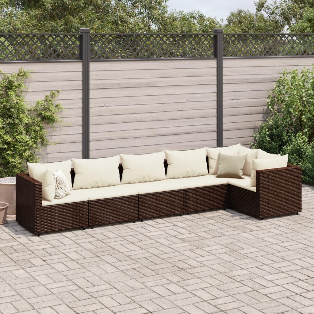 6 Piece Patio Lounge Set with Cushions Brown Poly Rattan,Outdoor Furniture Set: Durable Rattan and Steel Patio Furniture with Comfortable Cushions Patio Furniture Sets, Outdoor Furniture Sets