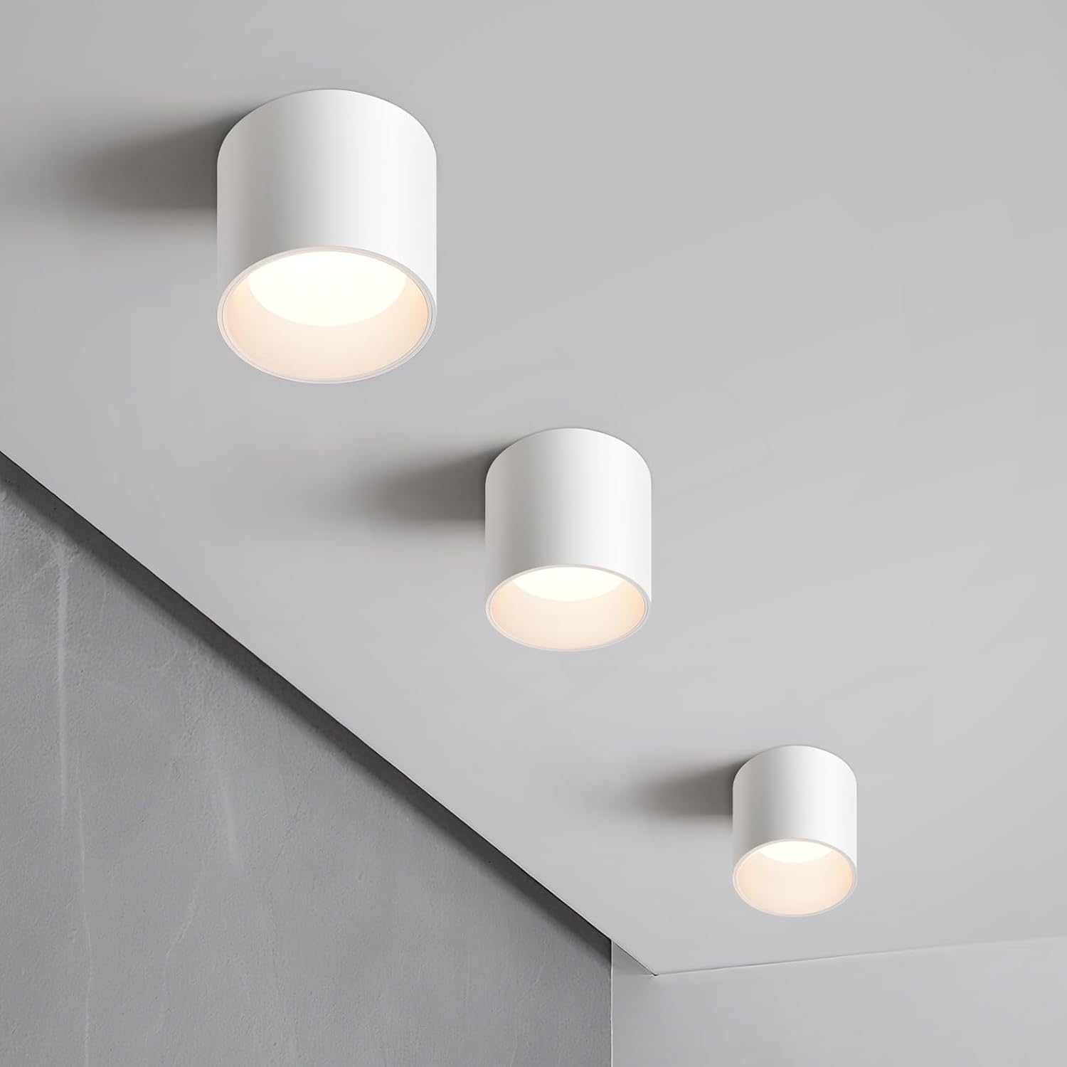 OKELI White Flush Mount Ceiling Light Fixtures for Hallway Entryway, 20W 1800LM 3000K-6000K Dimmable Close to Ceiling-Lighting, Modern LED Cylinder Ceiling-Lamps for Dining Room Living Room, 3Pack