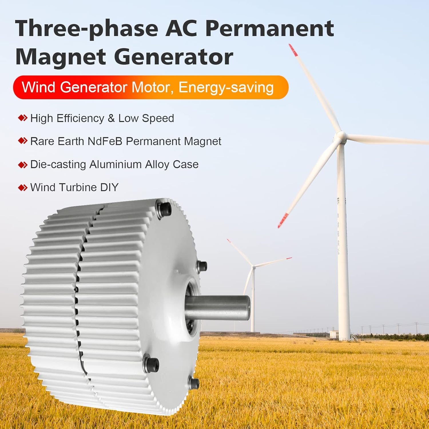 300W 24V Three-Phase AC Permanent Magnet Generator Mini High Efficiency 750RPM Low Speed Wind Generator Motor AC Alternator for Wind Generators DIY