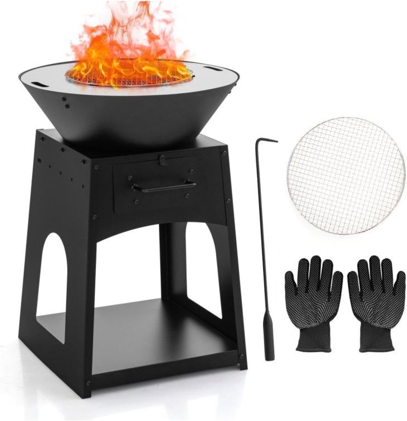 Outdoor Fire Pit with Grill and Log Rack, 24