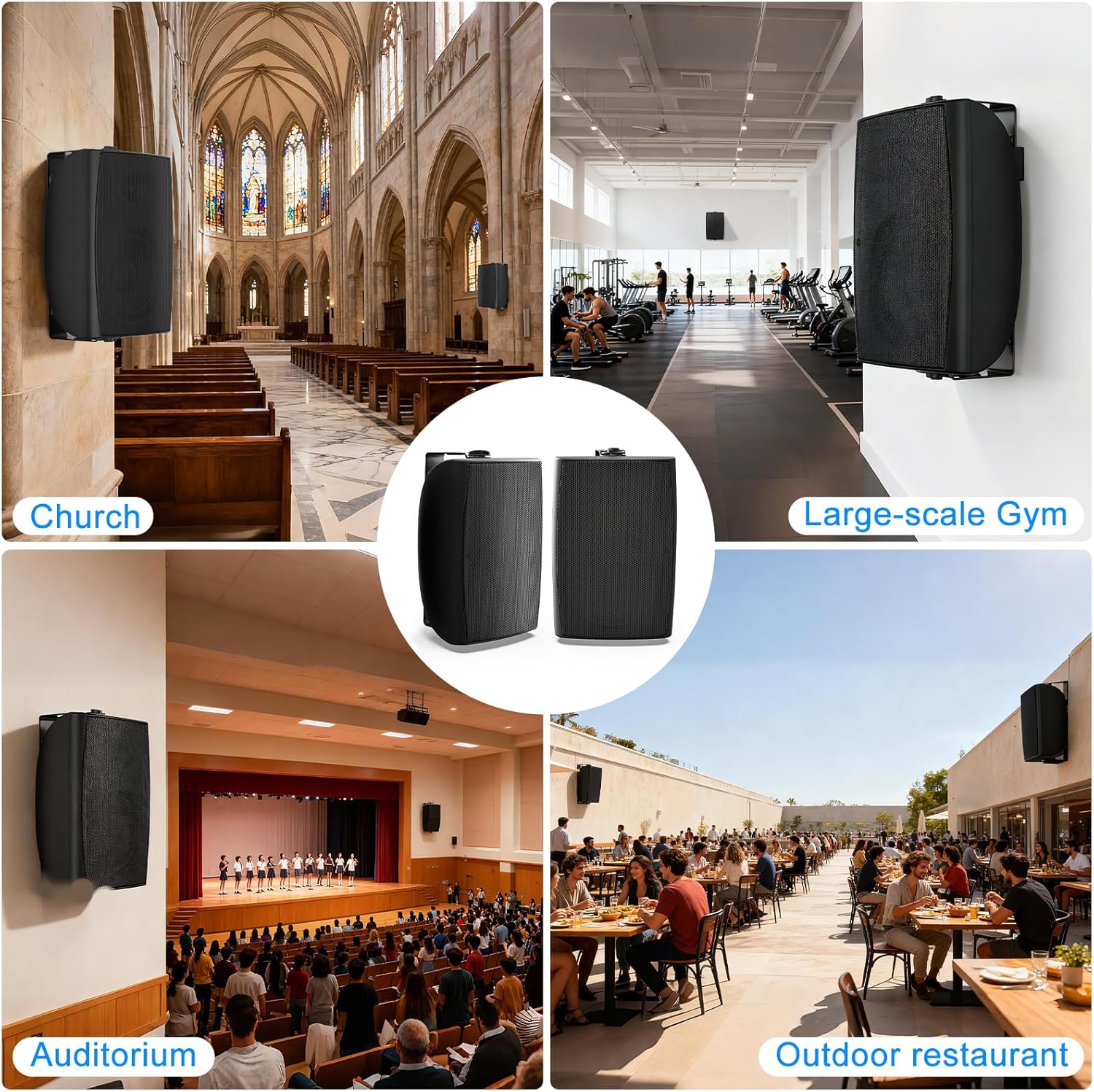 Herdio 8 Inch 600W Outdoor Speakers Passive Waterproof Wired with Powerful Bass, Wall Mount Durable Loud Sound System | Ideal for Large Spaces: Commercial Areas, Spacious Backyards, Auditorium (Black)