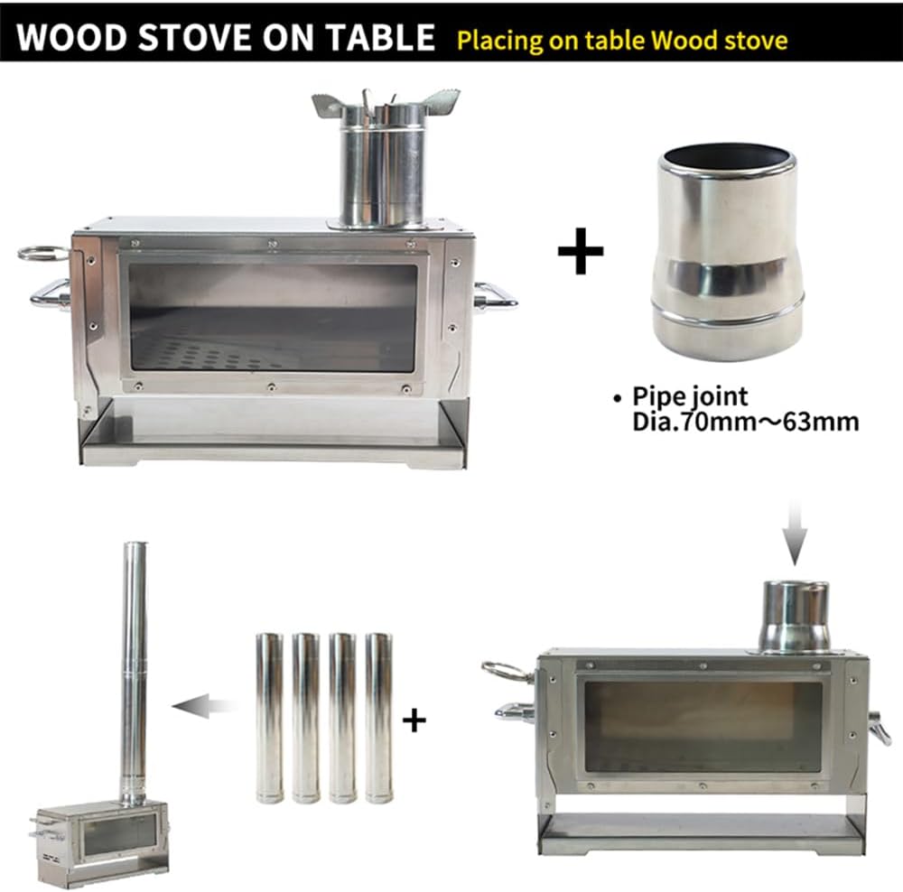 Camping Rocket Stove Wood Burning Stove Safe Effective Stainless Steel Construction Compact Packed Size Patio Fireplace Outdoor Fire Pit