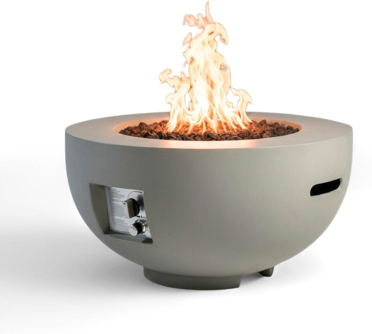 GOWE Outdoor Round Propane Fire Pit Table 28-inch,40,000 BTU Fire Pit Bowl,Light Concrete Propane Fire Pit with Free Lava Rocks,Rain Cover and Burner Lid,for Outside Patio,Garden,Deck,Light Grey
