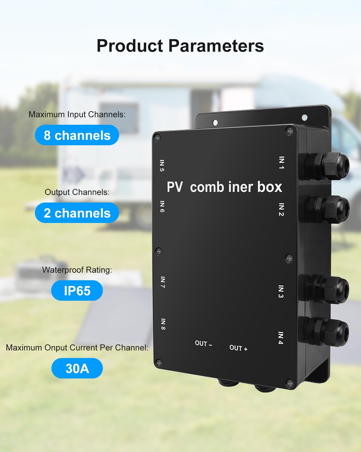 Roof Combiner Box for Solar Panels, Weatherproof PV Combiner Box for RV and Off-Grid/Grid-Connected Solar Systems, 8 in 1 Out Solar Panel Connection Box IP68 Waterproof