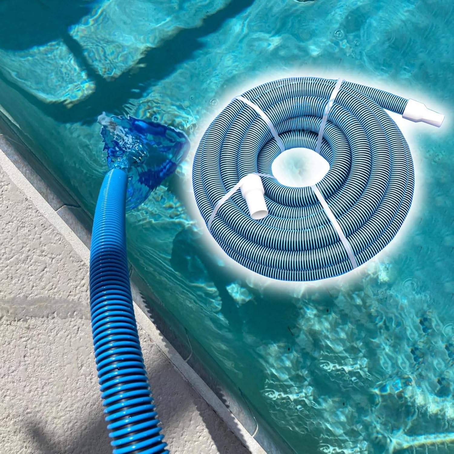 JYHHCYS Swimming Pool Vacuum Hose 1 1/2 - Pool Cleaner Vacuum Hose Replacement Kit - Flexible Operation Pool Cleaner Hose Compatible for Inground Pools 33 50 65 98 Ft Long(98ft/30m Pool Hose)