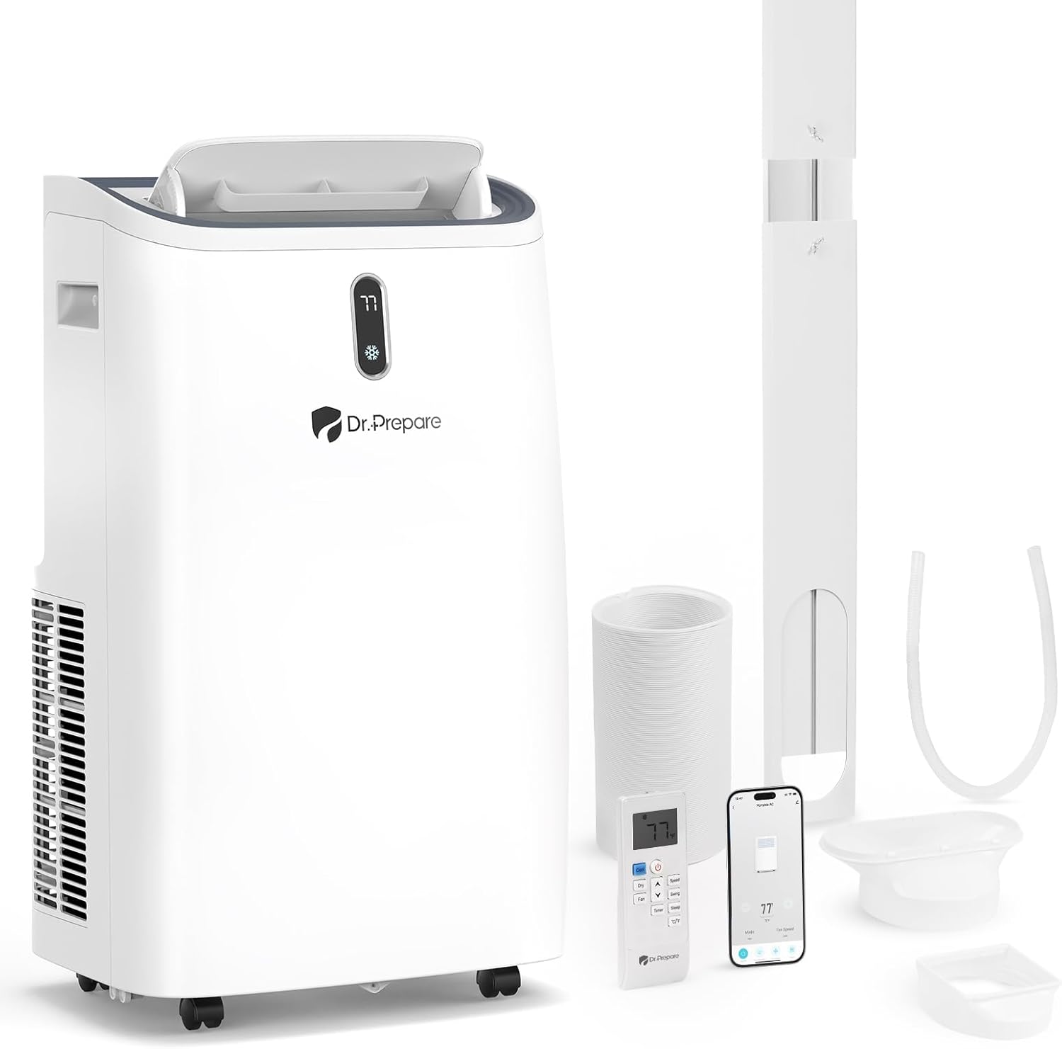 DR.PREPARE 14,000 BTU Portable Air Conditioner with WiFi, 4-in-1 Portable AC Unit with Remote Control, Fast Cooling, 24H Timers, Window kit, Cools Up to 700 sq. ft for Rooms, Bedroom