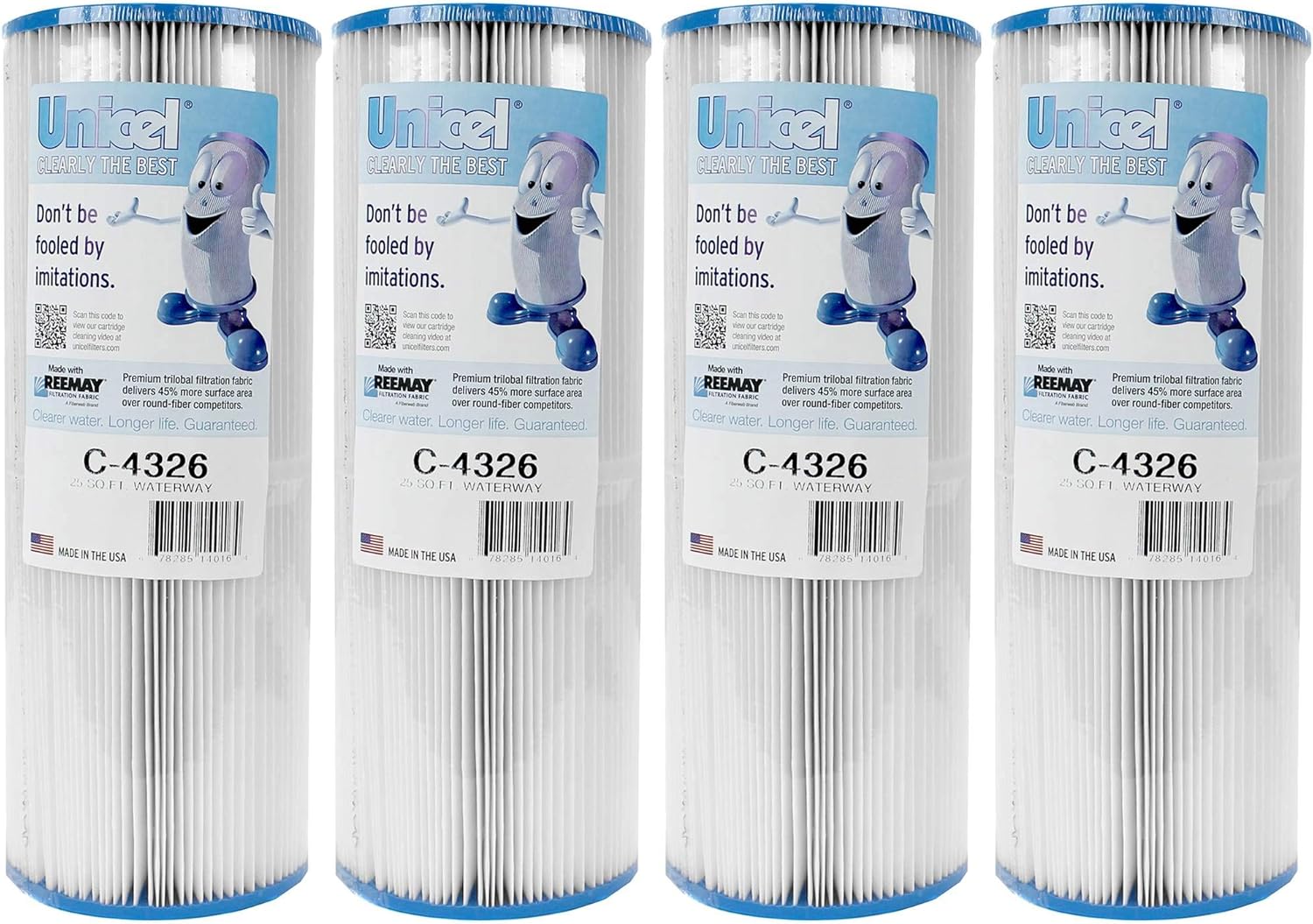 Unicel C-4326 25 Square Foot Media Replacement Pool Hot Tub Spa Filter Cartridge with 106 Pleats (4 Pack)