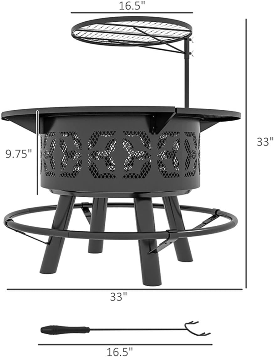 42 Inch 3-in-1 Fire Pit with 2 Grills, Extra Large Wood Burning Fire Pit with Adjustable BBQ Grill Grate & Mesh Lid, Outdoor Fireplace & Dining Table for Patio, Garden, Backyard