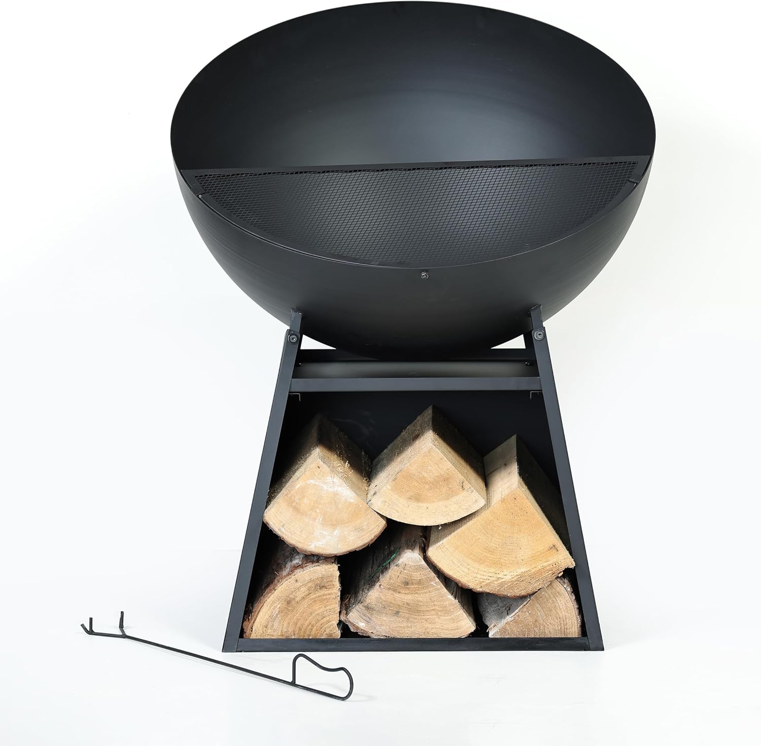 30 Inch Round Outdoor Steel Wood Burning Fire Pit with Black Powder Finish, Spark Screen, Poker Tool, and Protective Storage Cover
