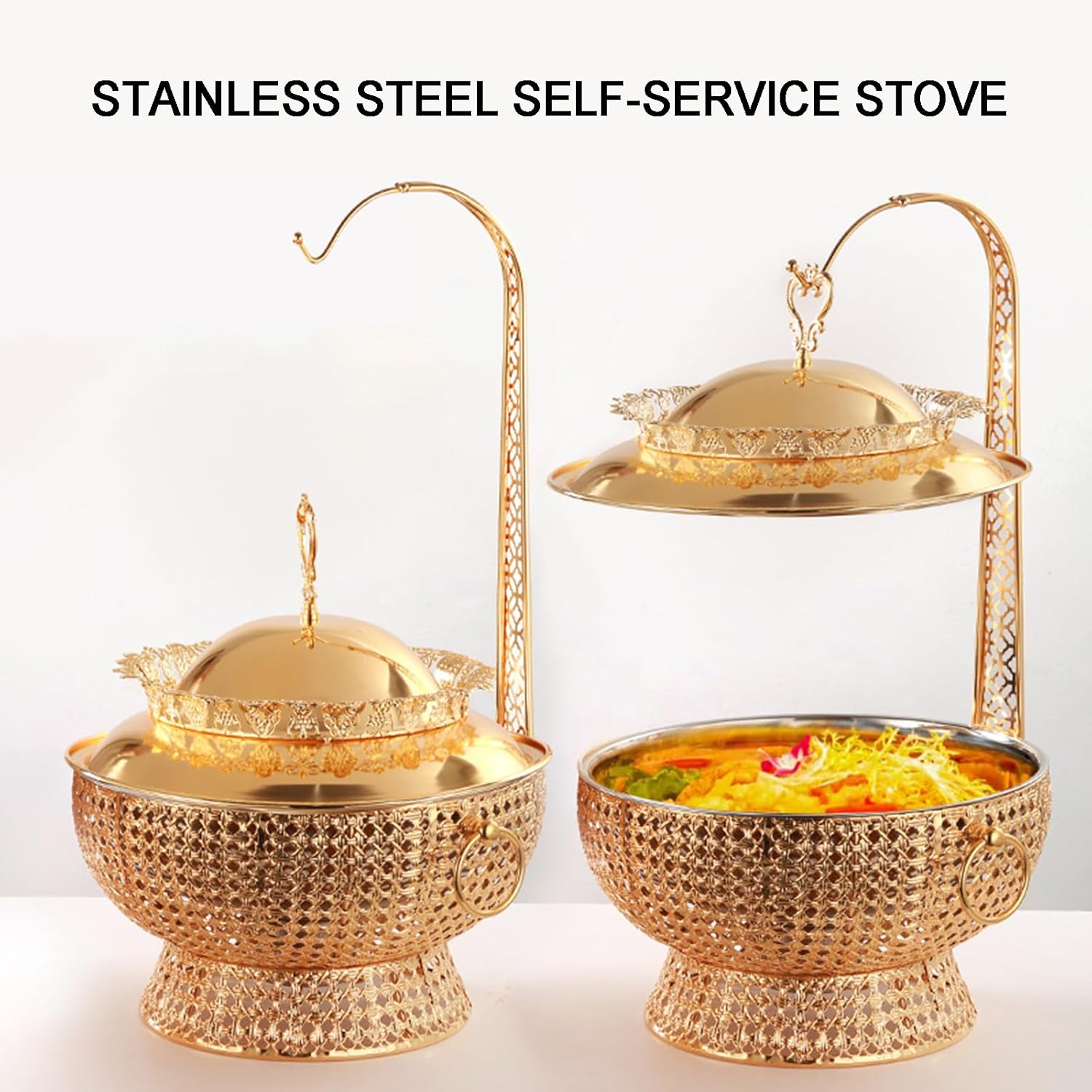 Chafing Dishes for Buffet, 8L Round Stainless Steel Food Warmers Pan with Hanging Lids, for Heating and Cooling, Parties Buffet Catering Events Dinners