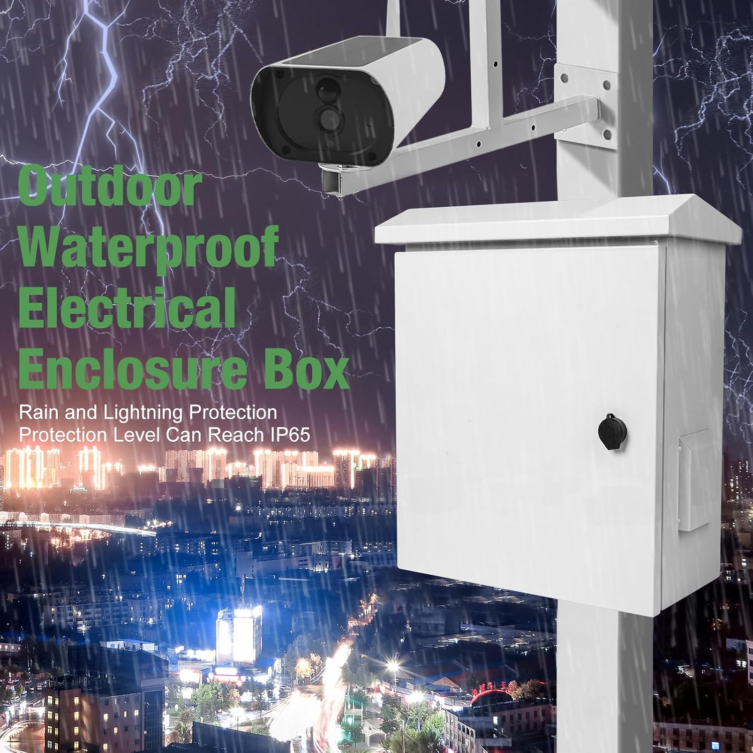 Outdoor Electrical Box with Cooling Fan 20'' x 16'' x 8'' Ventilation Design Electrical Enclosure Box IP65 Waterproof Electrical Cabinet Street Light Box with Wall Hanging and Pole Mounting Parts