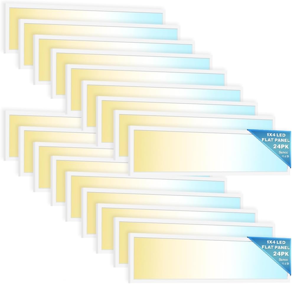 Sunco 24 Pack 1x4 LED Flat Panel Light, Dual Selectable CCT 3500K/4000K/5000K & Selectable Wattage 30W/40W/46W, 5700LM, 0-10V Dimming, Matte White Drop Ceiling Fixture - ETL, DLC