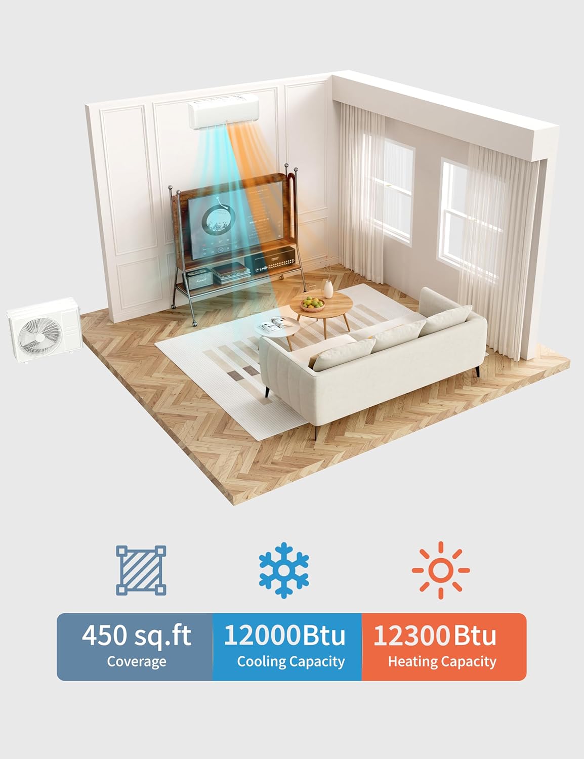 GarveeLife 12000 BTU Mini Split Air Conditioner, 22 SEER2 Smart Wall-Mounted Ductless AC with WiFi, Alexa Remote Control Heat Pump, Inverter System for Rooms up to 750 Sq.Ft, Easy Installation Kit