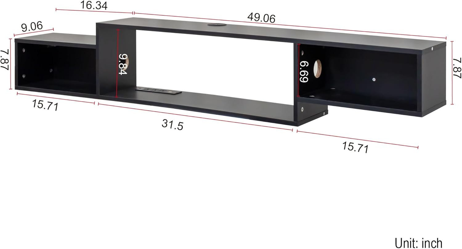 5.35in Wall Mounted Floating TV Stand with 20 Color LEDs and Charging Station TV Stand for Living Room Decor, Office,Easy Assembly