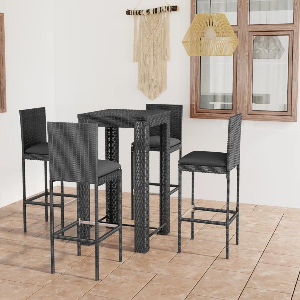 Furniture Sets 5 Piece Patio Bar Set with Cushions Poly Rattan Gray,Stylish Outdoor Bar Table and Stools Set for Leisurely Gatherings Garden Conversation Sets