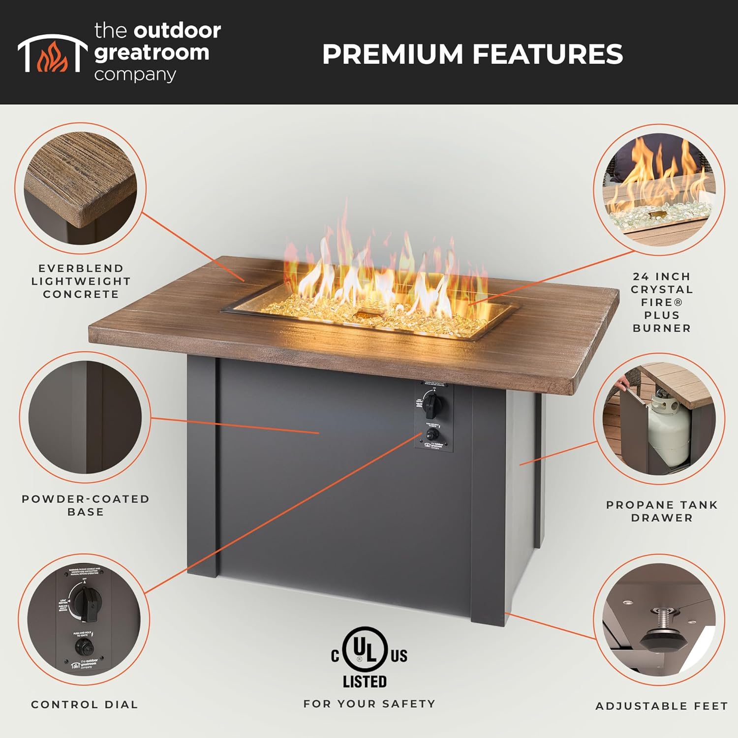 Outdoor GreatRoom Co Propane Fire Pit Table 44