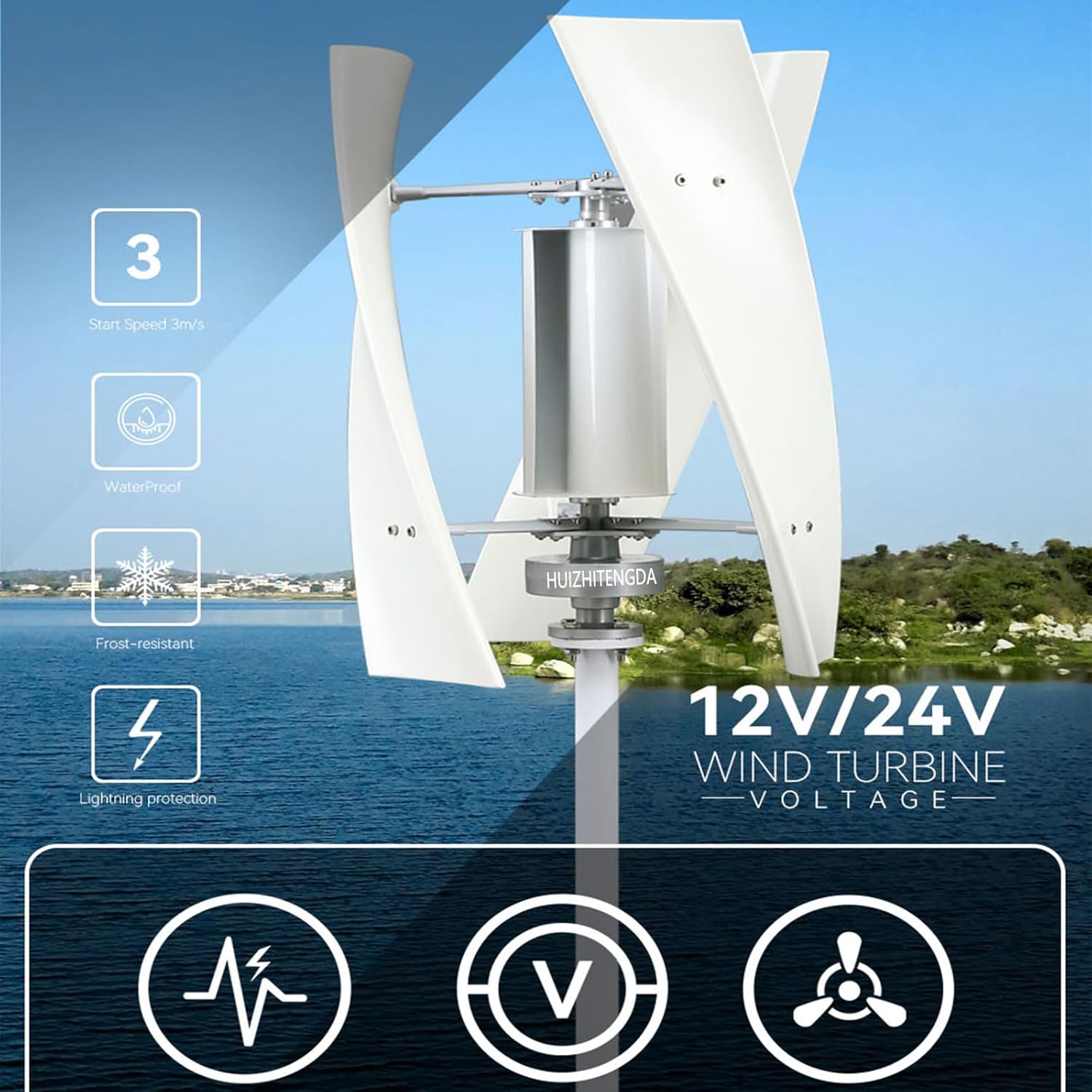 10000W No Noise Vertical Wind Turbine, for Home Use Vertical Axis Wind Turbine,12V 24V 48Vwith Waterproof Charge Controller(3 Blades,White)