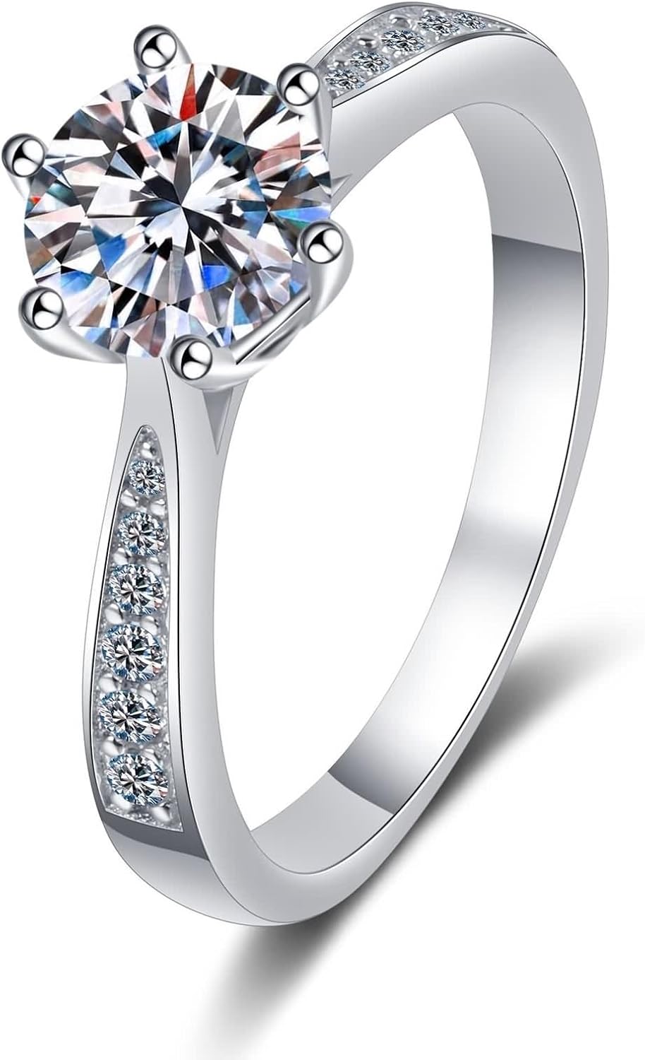 Lab Grown Diamond Engagement Ring, Womens Promise Rings 14K/18K White Gold Round Silver Fashion Jewelry for Wife Size 4-10