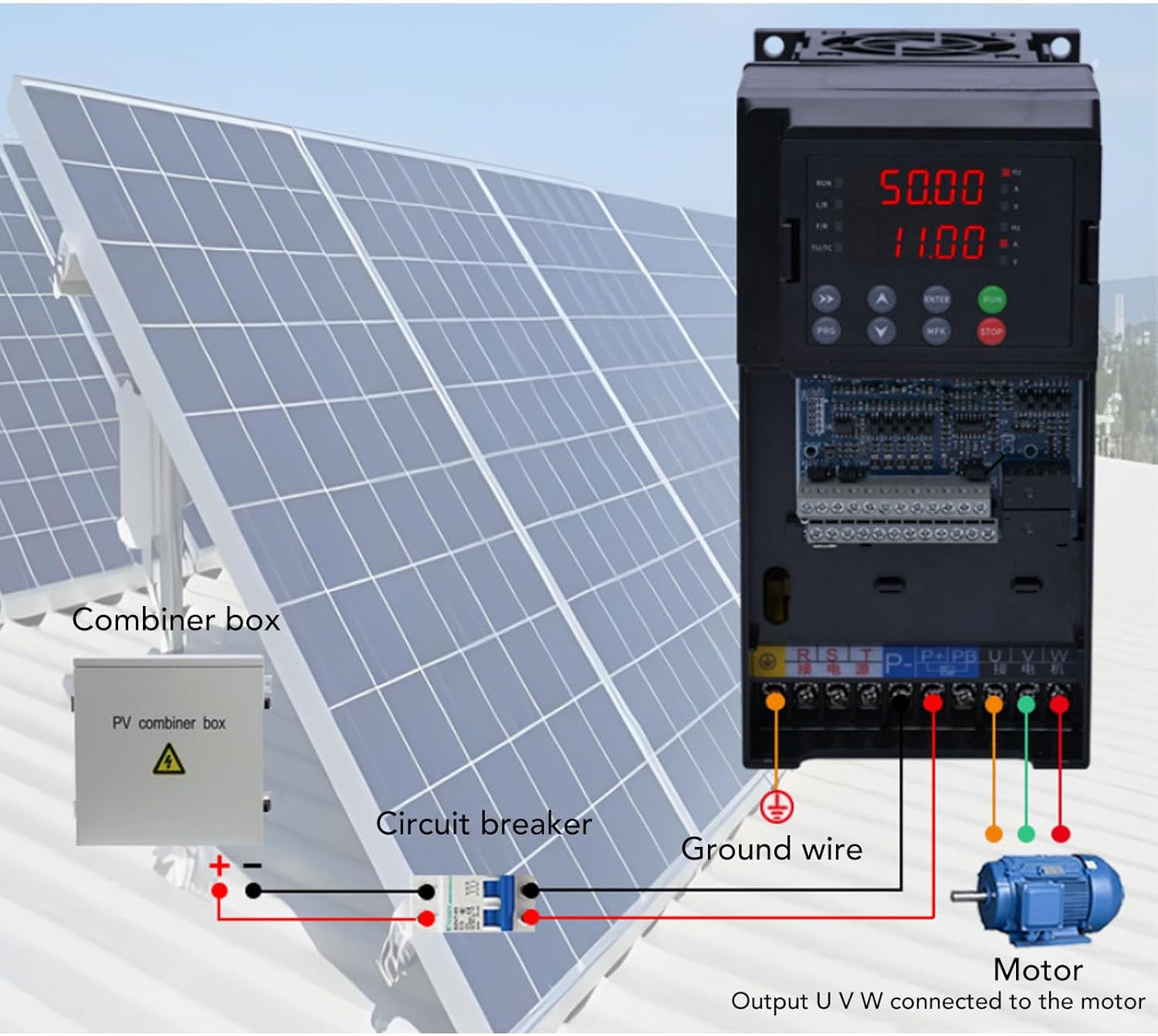 Eujgoov 1.5KW Solar PV Frequency Converter Motor Control DC250-900V 3PH for Water Pumpr Exceptional Thermal Management