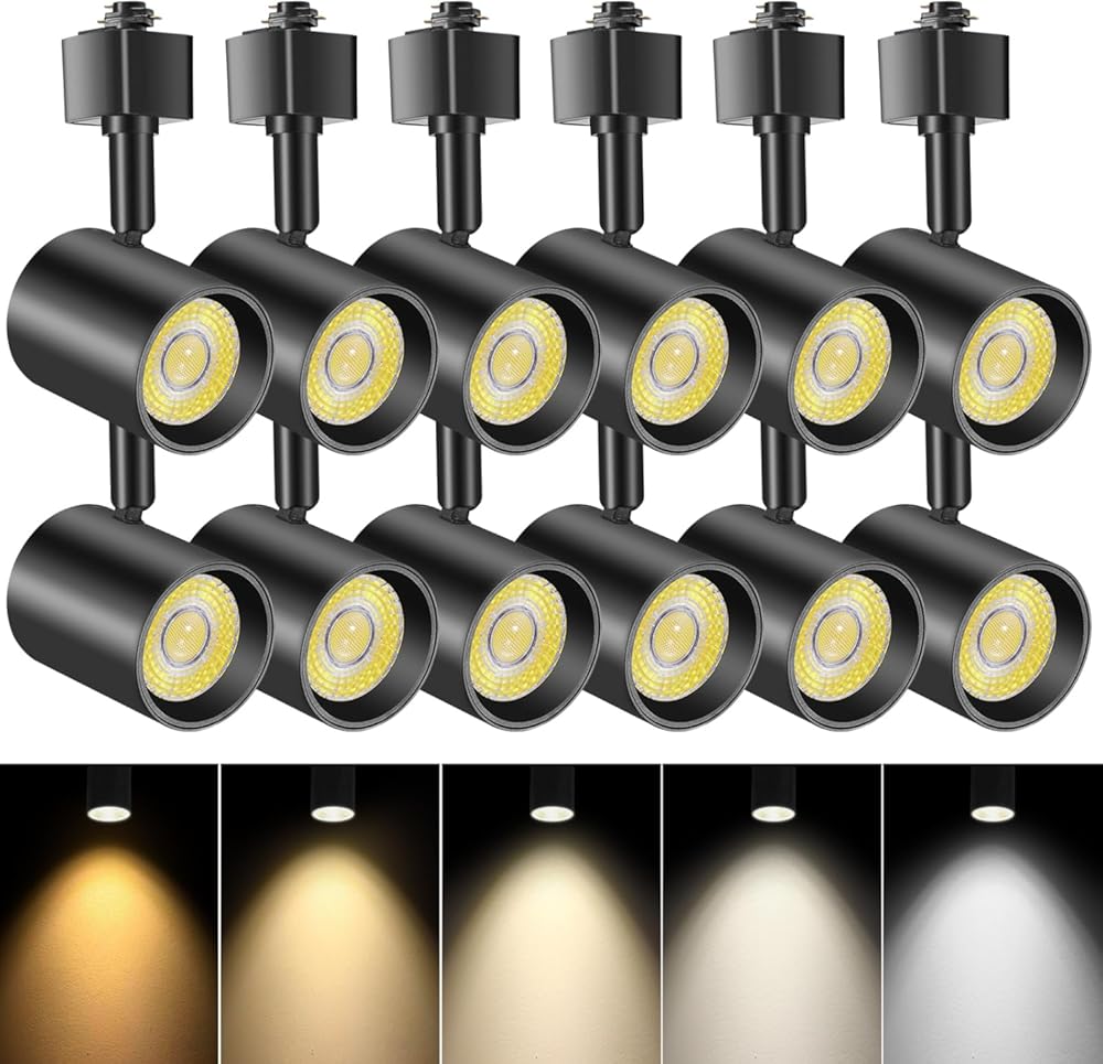 VANoopee 12 Pack 5-Color LED Track Lighting Heads H Type Track Light Heads Dimmable, 2000K 3000K 4000K 5000K 6000K Adjustable, Flicker Free CRI90+ 24° 10W 800lm, Black