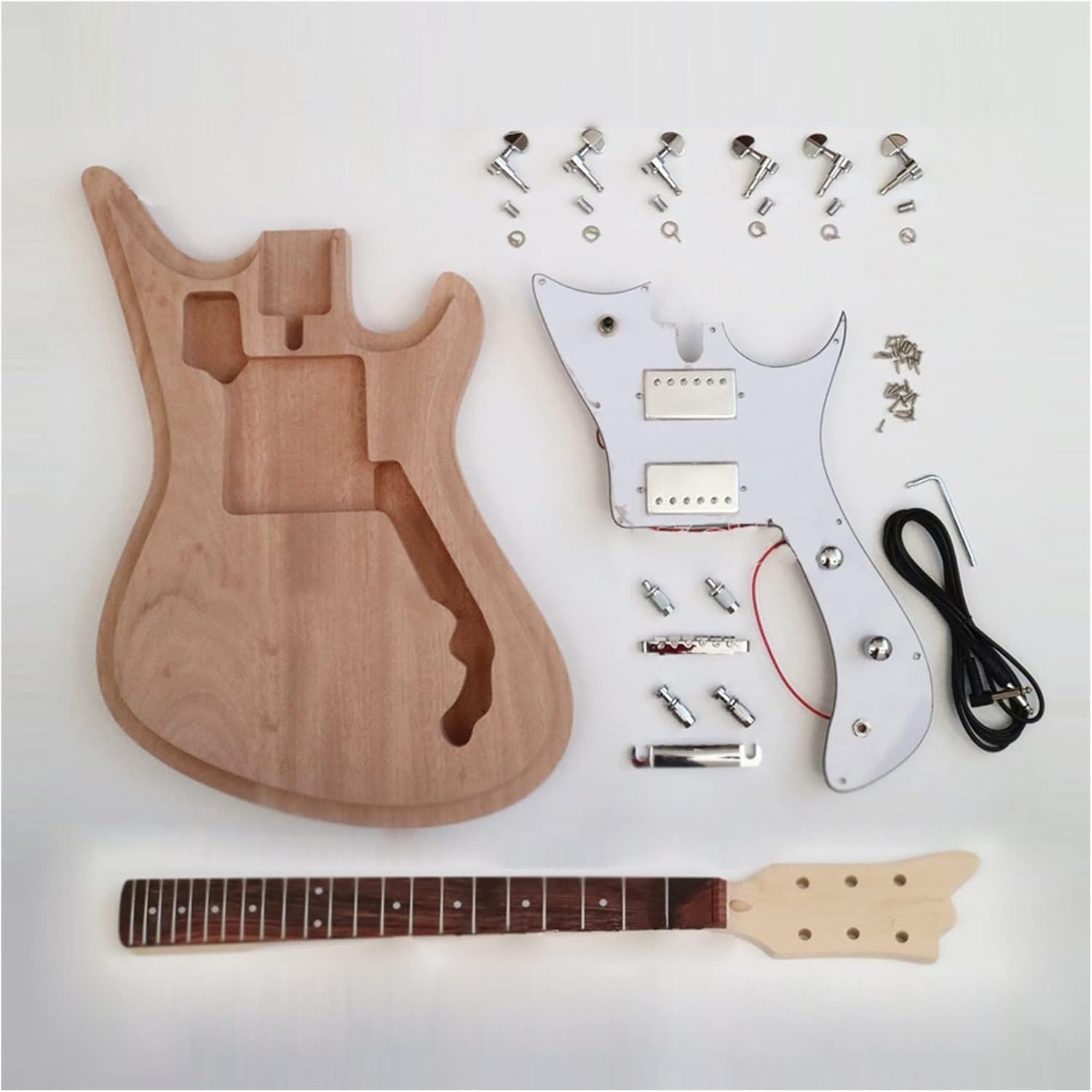 22 Frets DIY Electric Guitar Kit with Mahogany Body Maple Neck Rosewood Fingerboard HH Pickups Unfinished Guitar Set