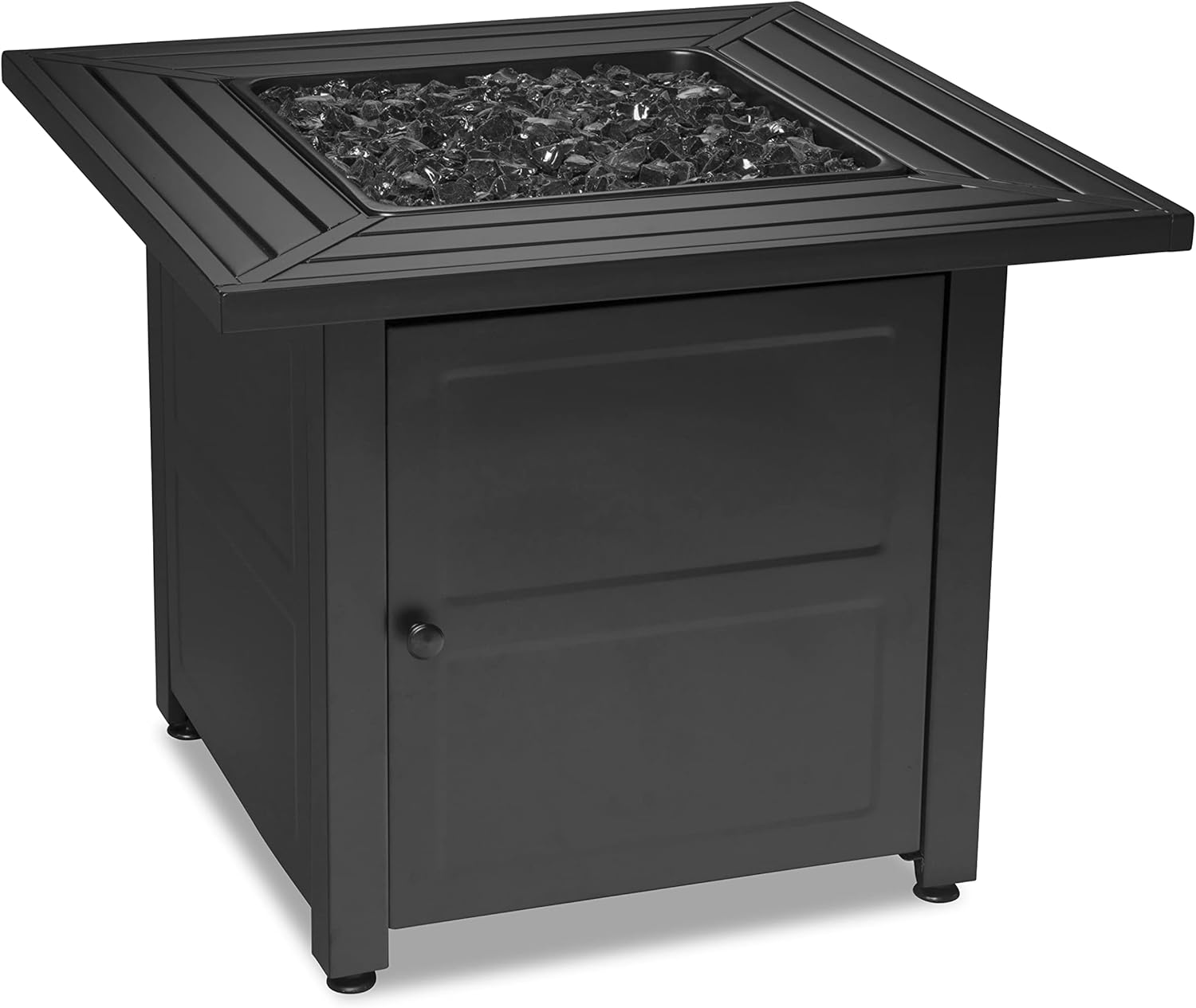 Endless Summer 30 Inch Square 30,000 BTU Propane Gas Outdoor Fire Pit Table with Steel Mantel, Slate Finish, Black Fire Glass, and Protective Cover