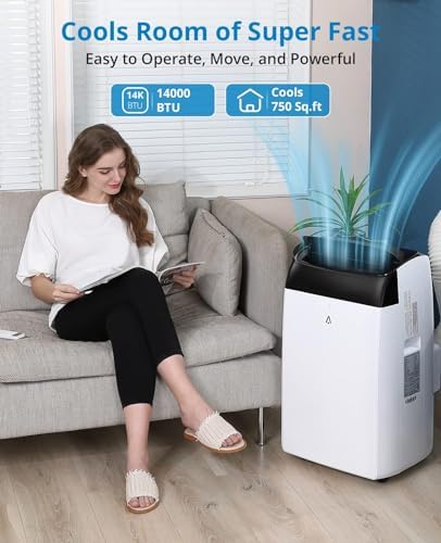 Portable Air Conditioners, 14000 BTU Portable AC Unit with Remote Control, 3-In-1 Quiet Air Conditioner for Room, Dorm, Office, Cools Up to 750 Sq. Ft, Sleep Mode, 24H Timer, Window Kit, Black Top