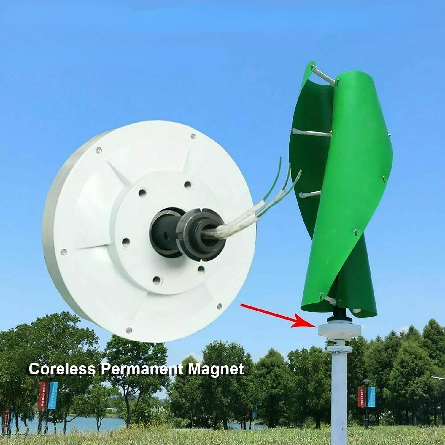 800W 12V Vertical Wind Turbine Maglev Axis Coreless Permanent Magnet Wind Power Generator Green Blades Windmill with MPPT Charge Controller