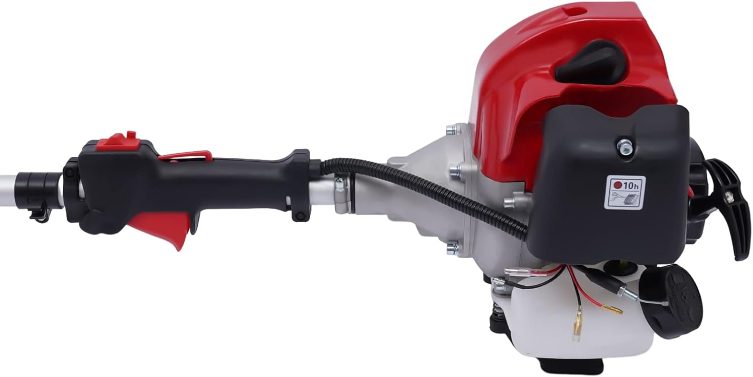 2-Stroke 51.7cc 4 in One Lawn Gas Mower, Multi Functional Weed Eater Power 1.4kw Speed 6500rpm Each Part is Detachable Maximum Cutting Width is 25cm/9.84 in(Red, White, Black)