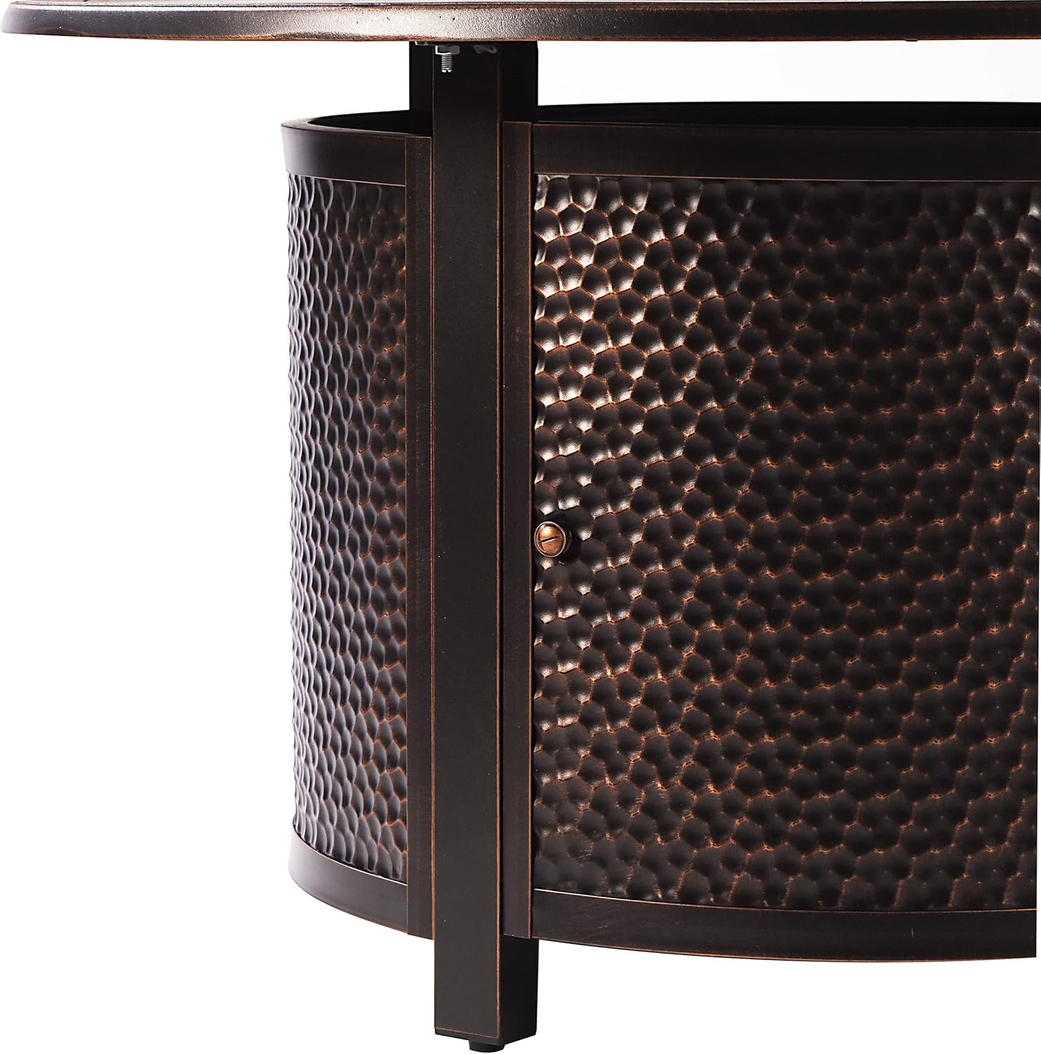 Oakland Living AZMATERA-FPT-AC Aluminum 44 in. Round Propane Beads, Lid and Fabric Cover Finish Outdoor fire Table, Antique Copper