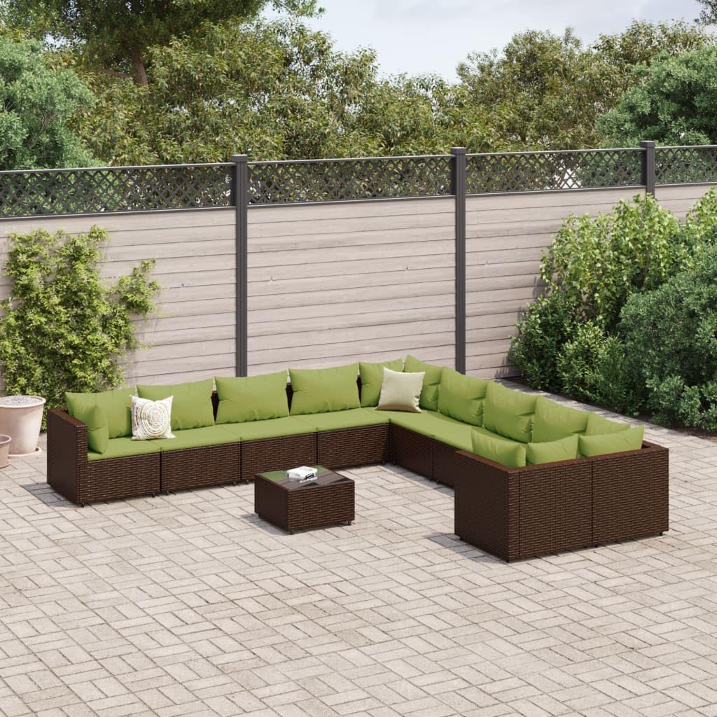 11 Piece Patio Sofa Set with Cushions Brown Poly Rattan,Premium Outdoor Patio Sofa Set: Comfort and Style for Your Backyard Furniture Sets for Patio, Lawn & Garden