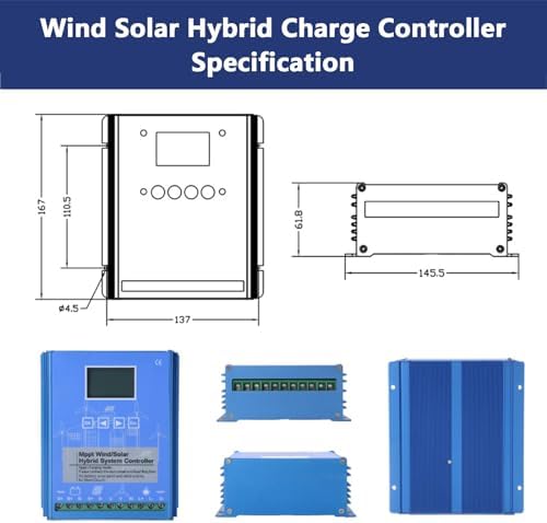 2000W Wind Solar Hybrid Charge Controller, MPPT Auto 12V/24V/48V, Wind Turbine & Solar Panel Compatible, LCD Display, Free Dump Load for Efficient Power Management