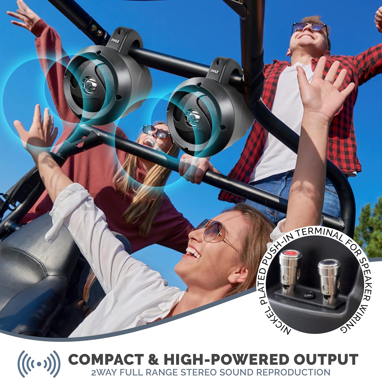 Pyle 2-Way Passive Waterproof Off-Road Speaker System - 4 Inch 900w Peak, Marine Grade Wakeboard Tower Speakers, Full-Range Outdoor Audio Speaker for ATV, UTV, Quad, Jeep, Boat - 1 pair - Black