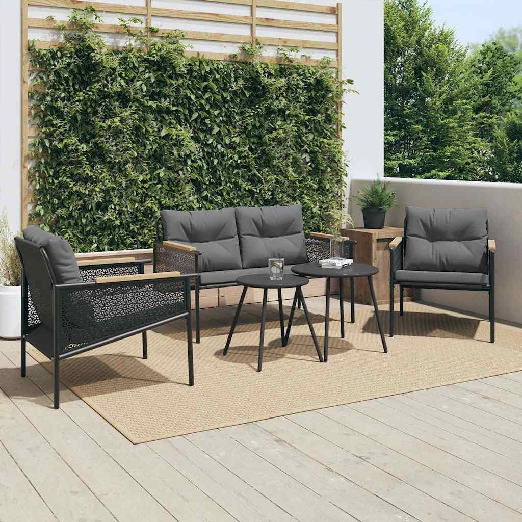 Patio Set 5 Piece Balcony Furniture Set with Cushions Black Steel