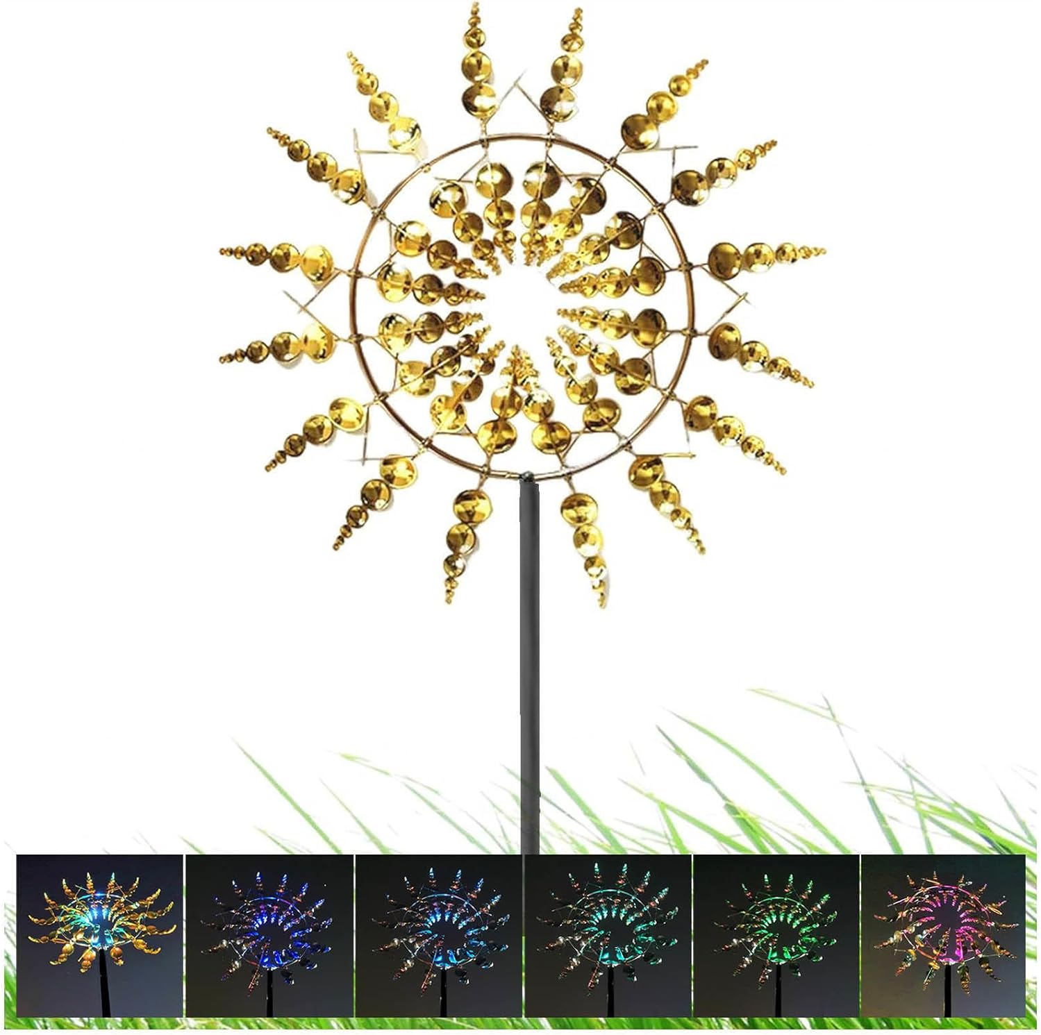 Solar Magic Windmill, Wind Spinners Outdoor 360° Wind with Kinetic, 13.4 x 71in Wind Spinner On Stake,Gold