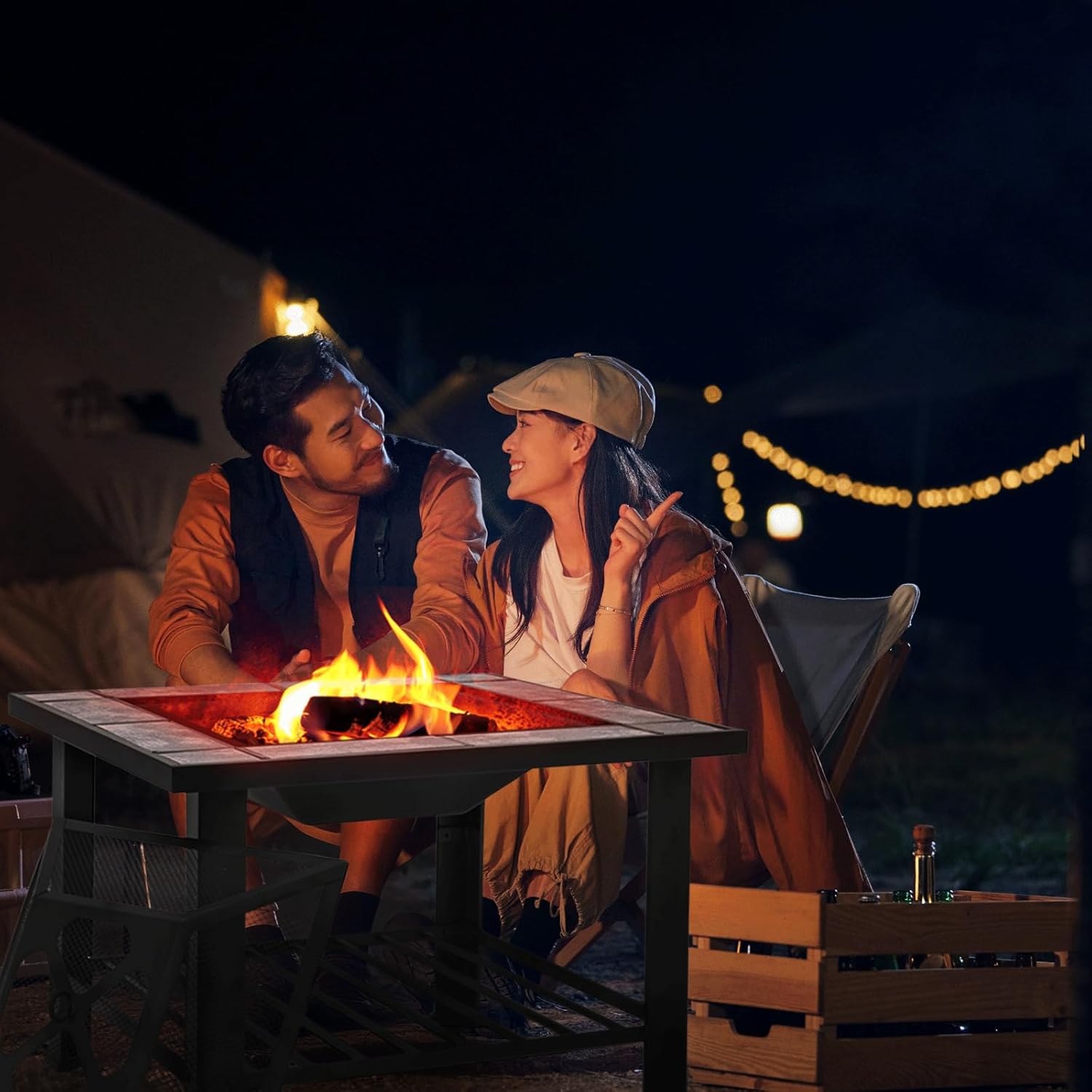 Patio Fire Pit Table, Heavy Duty Square Firepit for Outside 30 Inch Wood Burning Fire Pits Table with Cover Poker & Grate for Outside Heating, Bonfire and Picnic