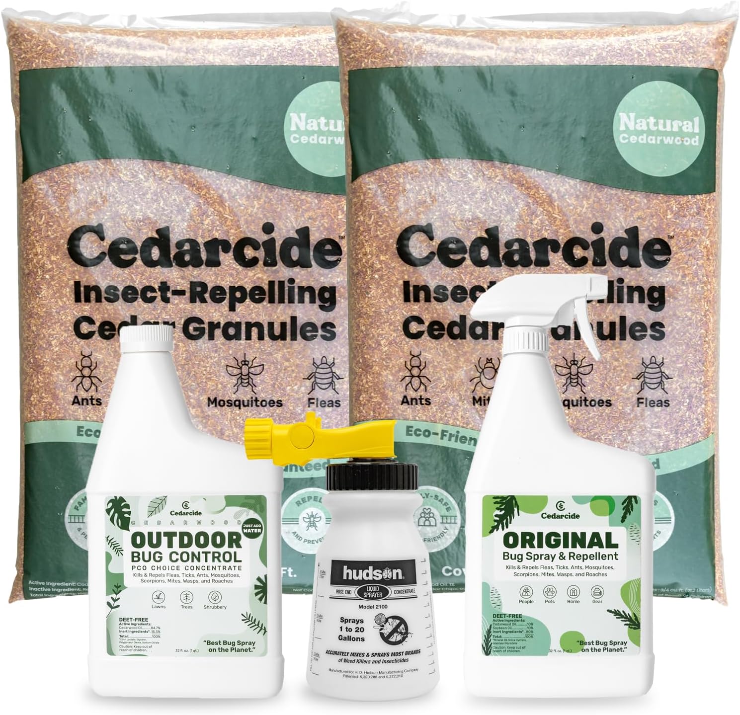 Cedarcide Complete Pest Control Kit (Medium) Cedarcide Original Quart + Outdoor Bug Control Concentrate Quart Lawn Bug Spray & Cedar Granules Kills and Repels Fleas Ticks Ants Mites and Mosquitoes