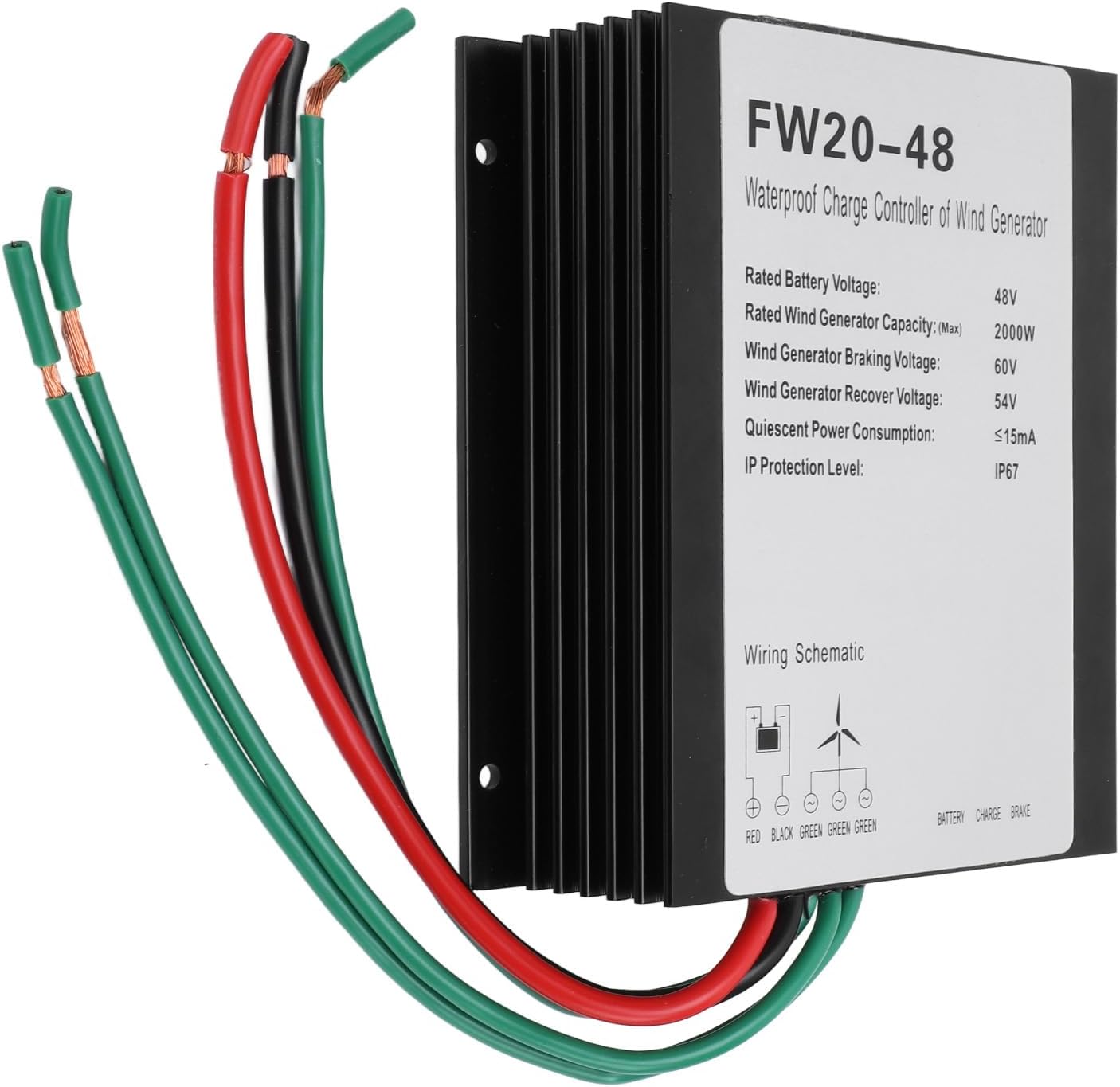 MPPT Wind Turbine Charge Controller 48V for 2000W Generator - IP67 Water , Automatic Wind Control, Durable Aluminum Shell