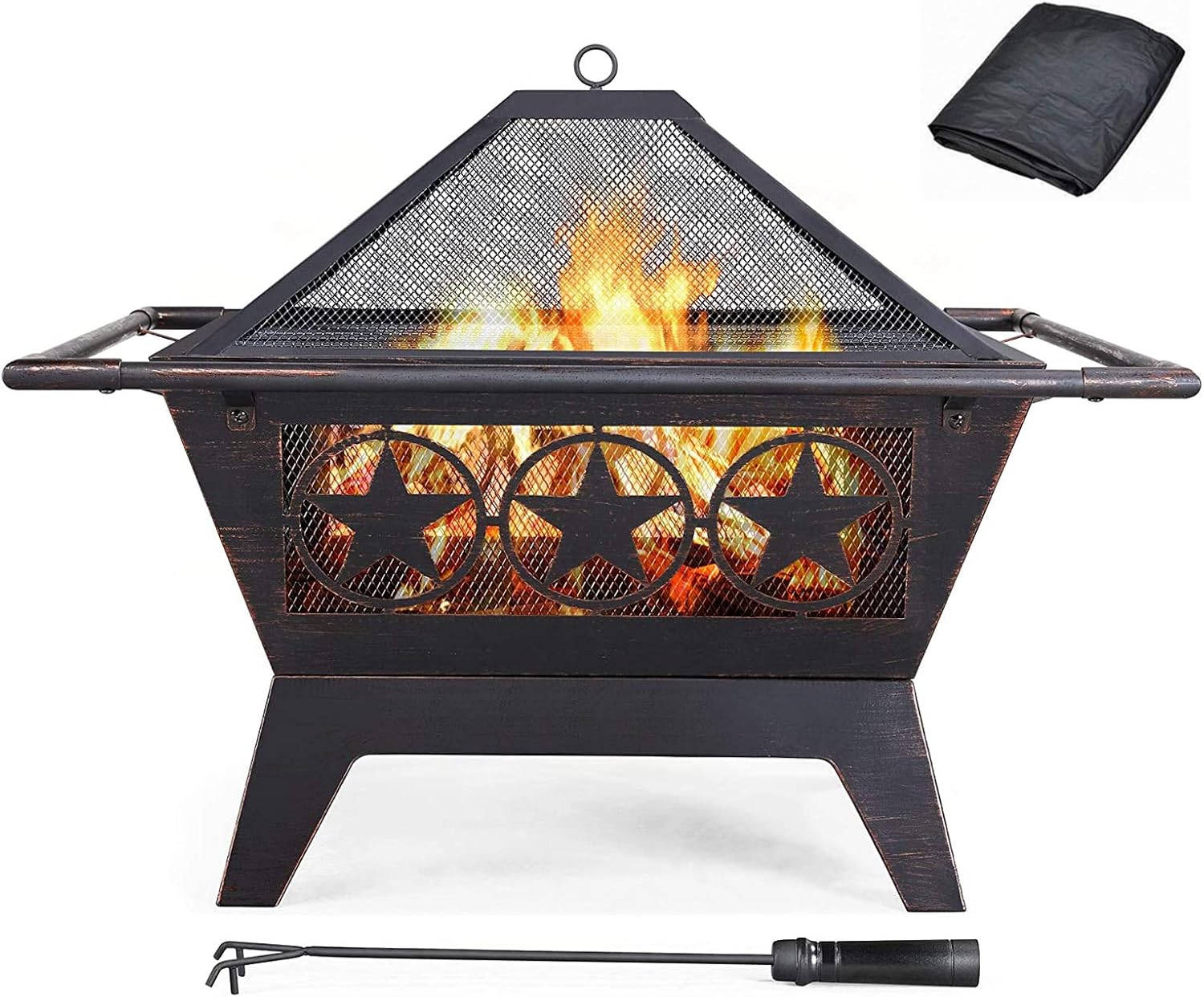 Portable Outdoor Fire Pits,32 Inch Wood Burning BBQ Fire Bowl,with Spark Screen Poker Waterproof Cover Patio Garden Fire Pit