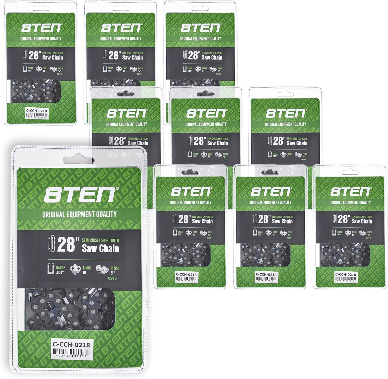 8TEN 28 Inch Chainsaw Chain for Stihl 041 044 MS461 MS460 .050 Gauge 3/8 Pitch 91 Drive Links Semi Chisel Skip Tooth (10 Pack)