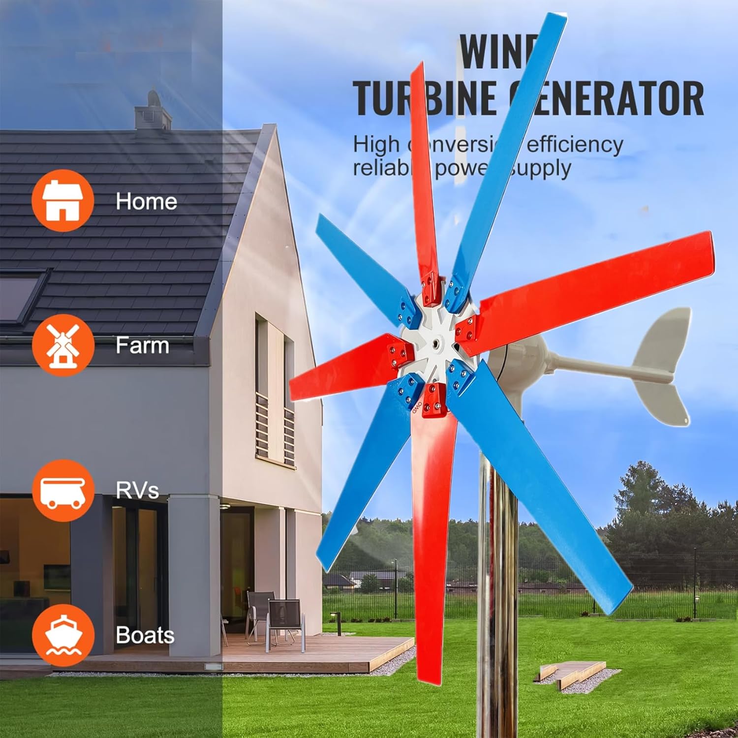12v, Free Energy Windmill 12000W Vertical Axis Permanent Maglev Wind Turbine Generator,Wind Speed of 2.5M/S to Start 12V 24V 48V (with MPPT Controller)