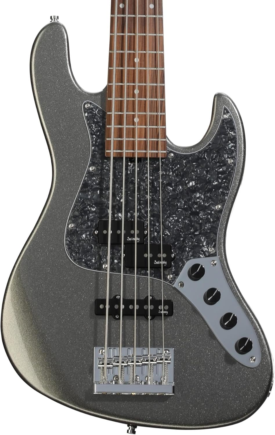 Sadowsky MetroExpress Hybrid P/J 5-string Bass Guitar - Solid Silver Metallic, Morado Fingerboard