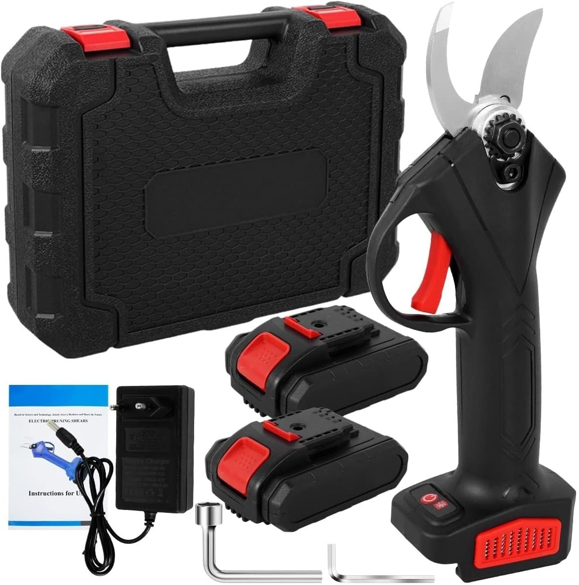 Electric Pruning Shears, 35mm Cordless Pruner with 2-Level Opening, Rechargeable Fruit Tree Cutter