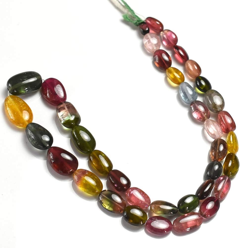 Semi Precious Hand Polsihed Multi Tourmaline Smooth Oval Colorful Tumbled Beads