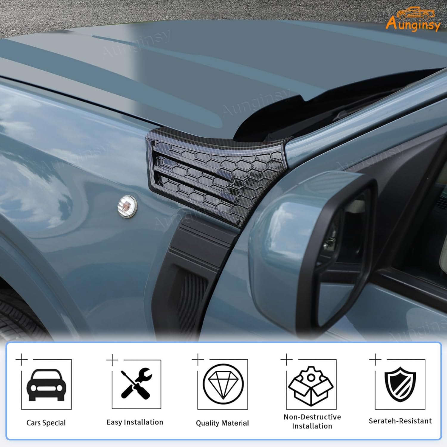 Aunginsy Upper Fender Air Vent Panel Trim Cover Compatible with Ford Maverick 2022-2025, Car Hood Left & Right Side Cowl Body Armor Corner Guards Engine Spoiler Decorative Overlay Exterior Accessories