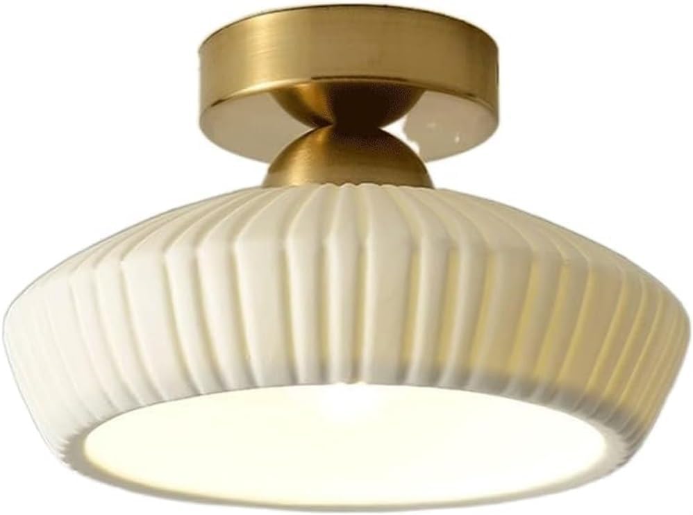 OJRGG Classic Pleated Ceramic Ceiling Lamp Semi Flush Mount Ceiling Light Aisle White Finish Ceiling Light Fixture for Living Room Bedroom Dining Room Hallways Balcony Stairwell Pendant Lamp